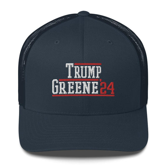 Donald Trump Marjorie Taylor Greene 2024 Snapback Trucker Hat Navy