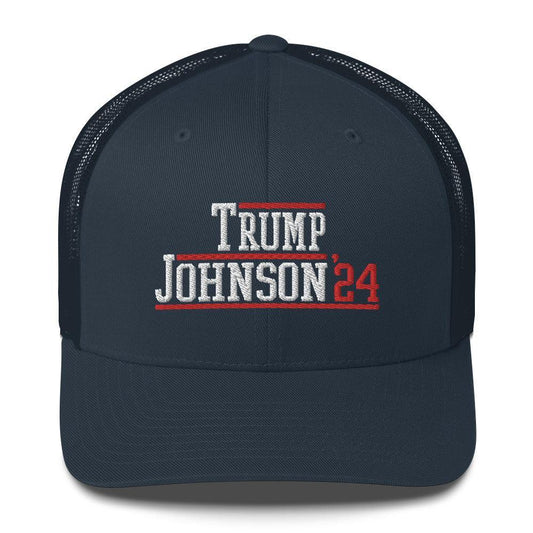 Donald Trump Mike Johnson 2024 Snapback Trucker Hat Navy