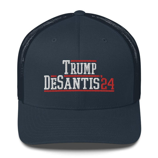 Donald Trump Ron DeSantis 2024 Snapback Trucker Hat Navy