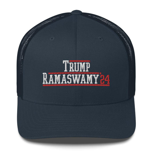 Donald Trump Vivek Ramaswamy 2024 Snapback Trucker Hat Navy