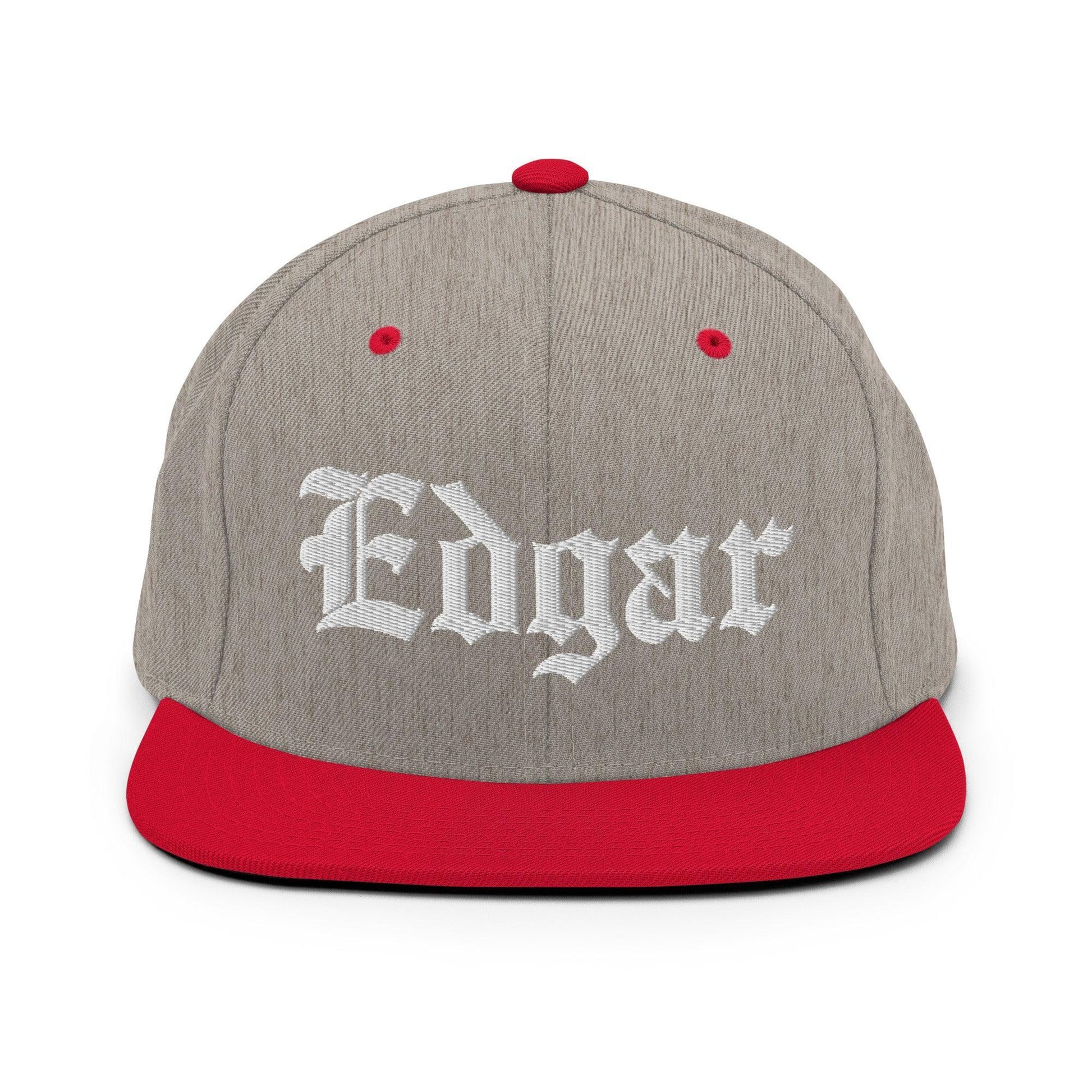 Edgar Old English Snapback Hat Heather Grey/ Red