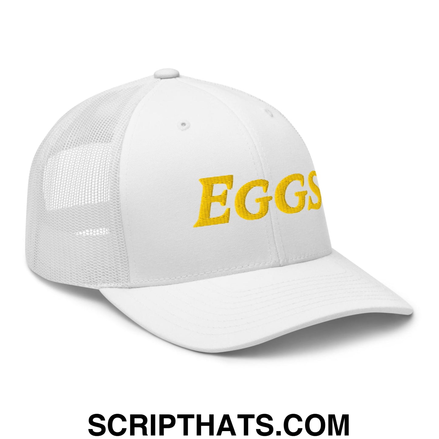 Eggs Embroidered Mesh Trucker Hat White