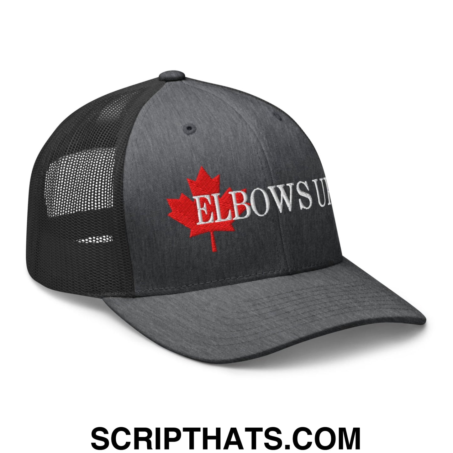 Elbows Up Fight for Canada Maple Leaf Embroidered Mesh Trucker Hat Dark Heather Gray