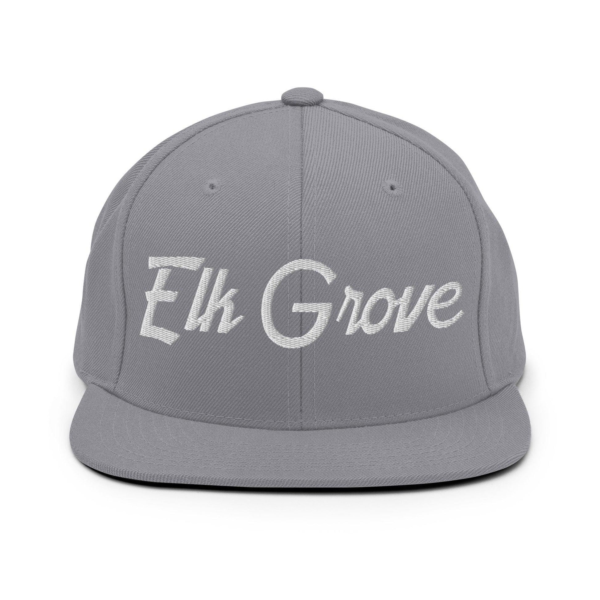 Elk Grove Script Snapback Hat Silver