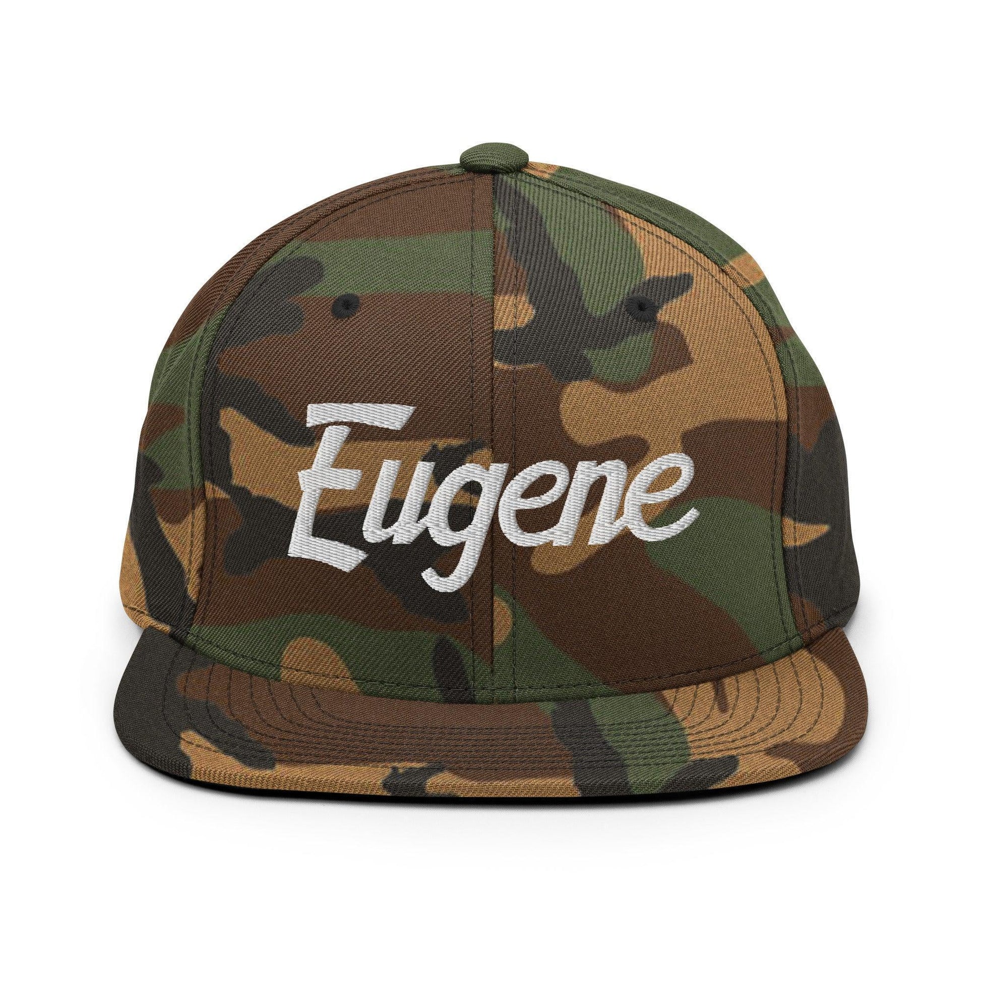 Eugene Script Snapback Hat Green Camo