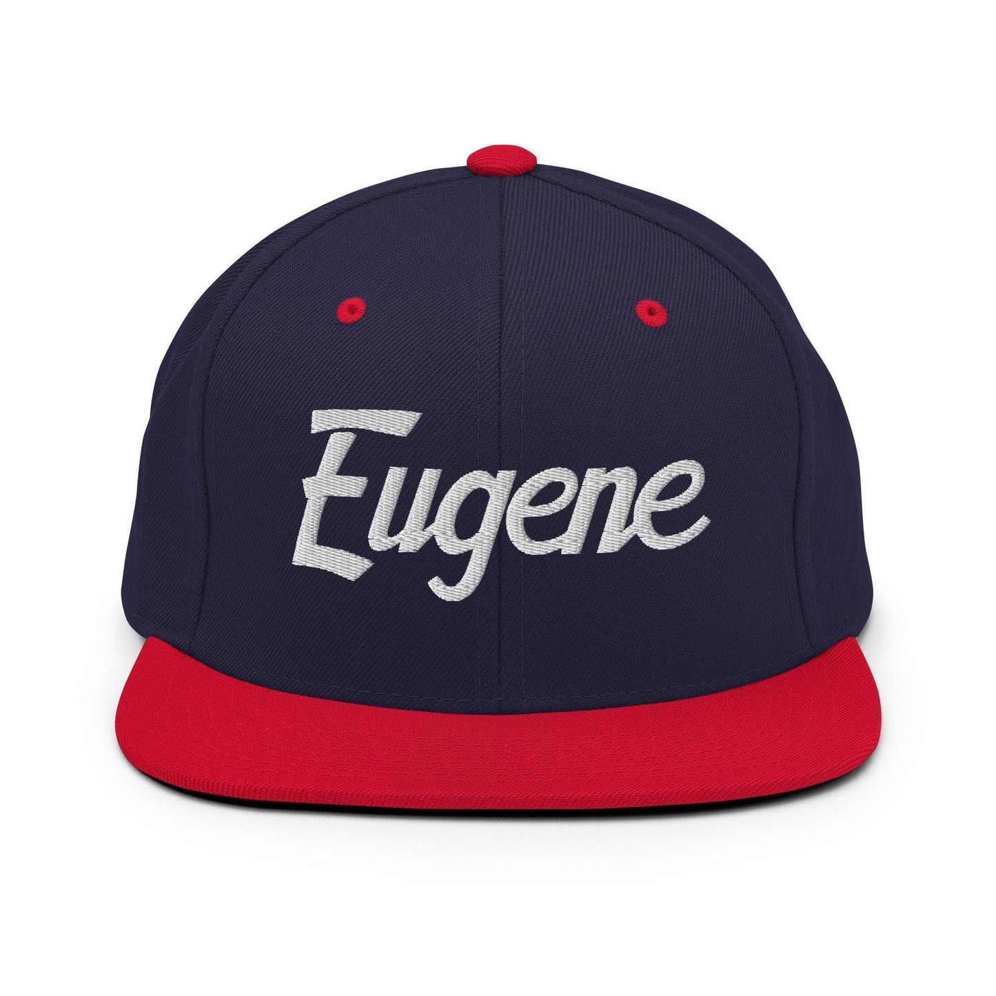 Eugene Script Snapback Hat Navy/ Red