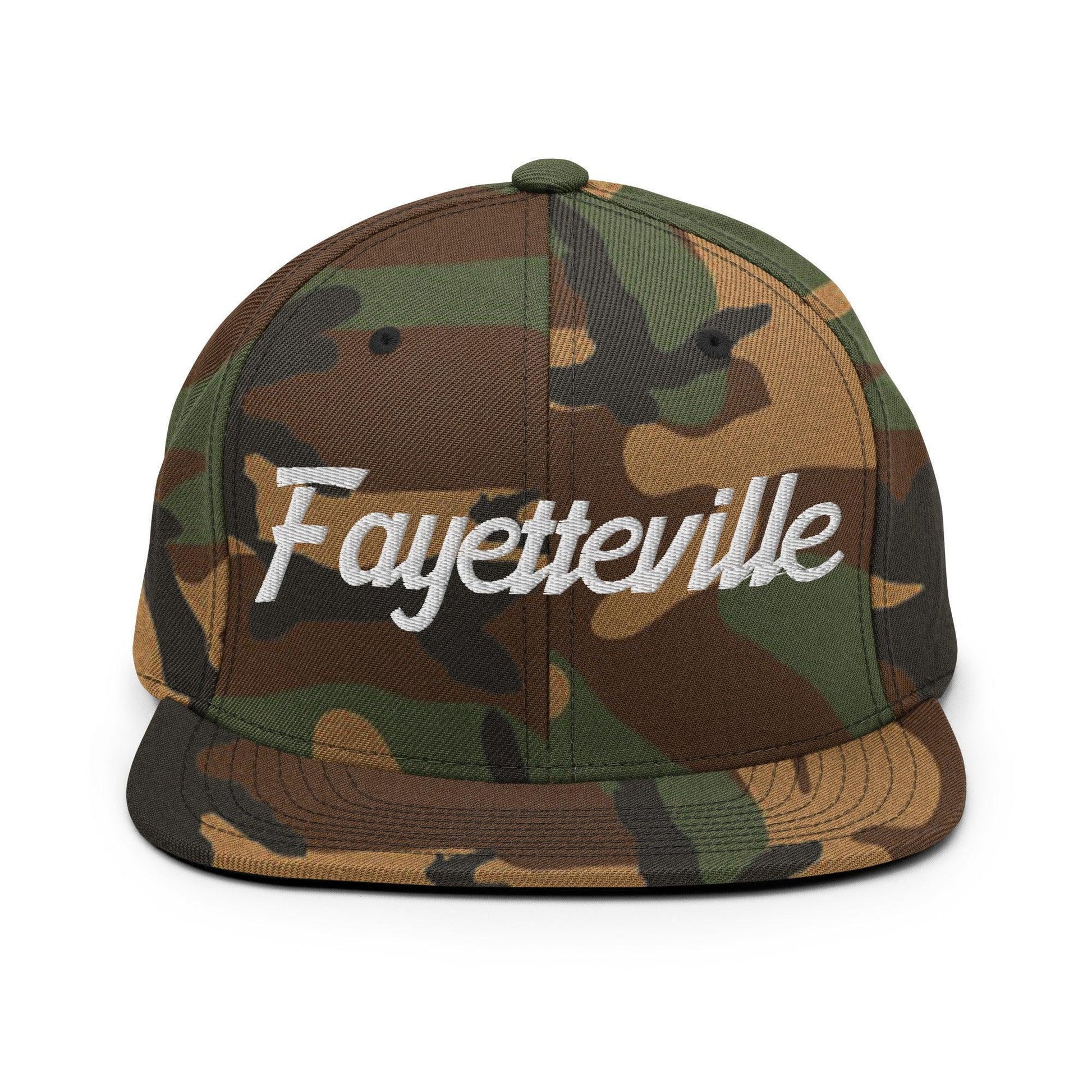 Fayetteville Script Snapback Hat Green Camo