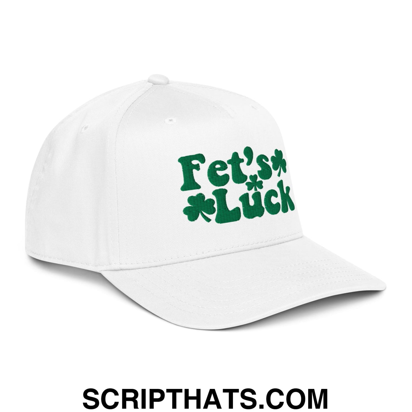 Fet's Luck St. Patrick's Day Embroidered Baseball Snapback Hat White