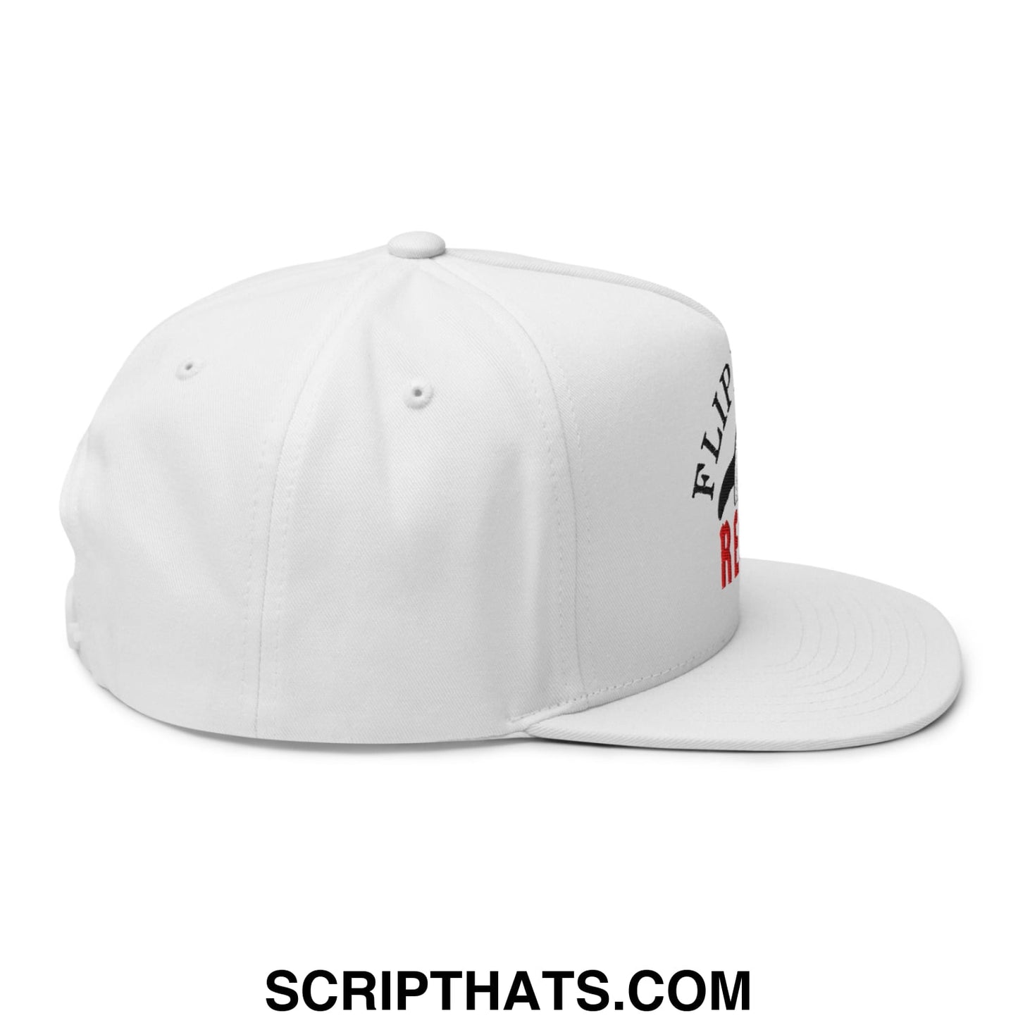 Flippers Up Resist Penguin Embroidered Flat Bill Brim 5 Panel Snapback Hat White
