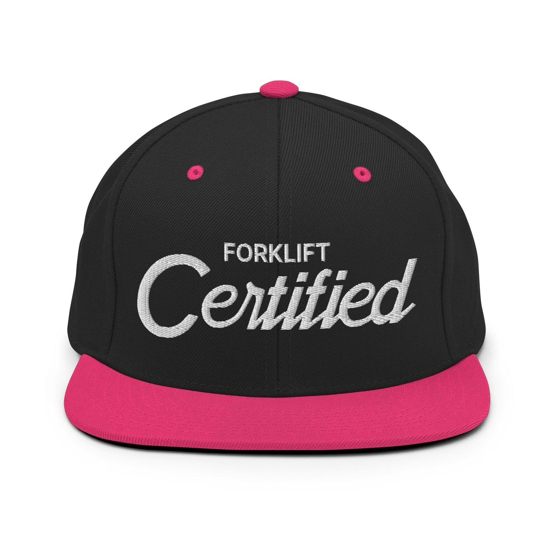 Forklift Certified Script Snapback Hat Black/ Neon Pink