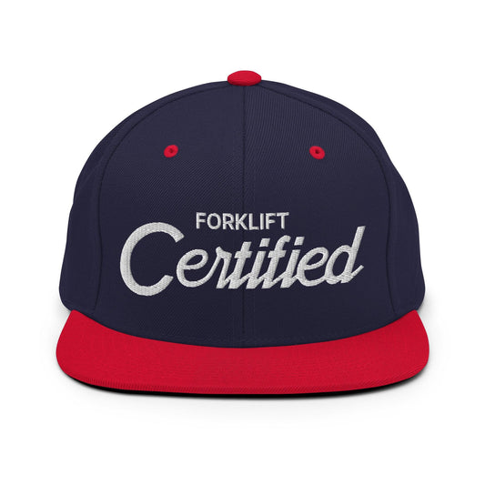 Forklift Certified Script Snapback Hat Navy/ Red