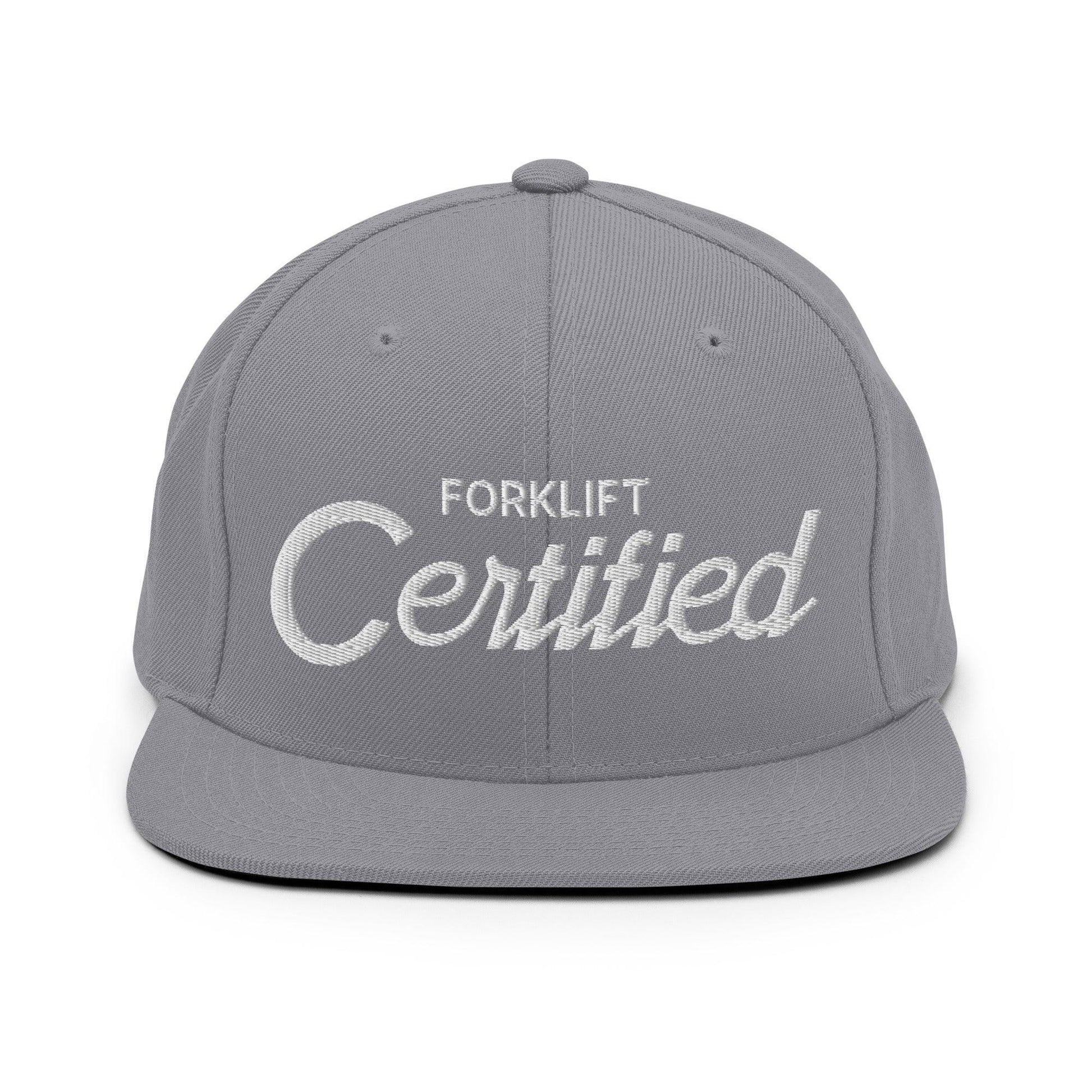 Forklift Certified Script Snapback Hat Silver