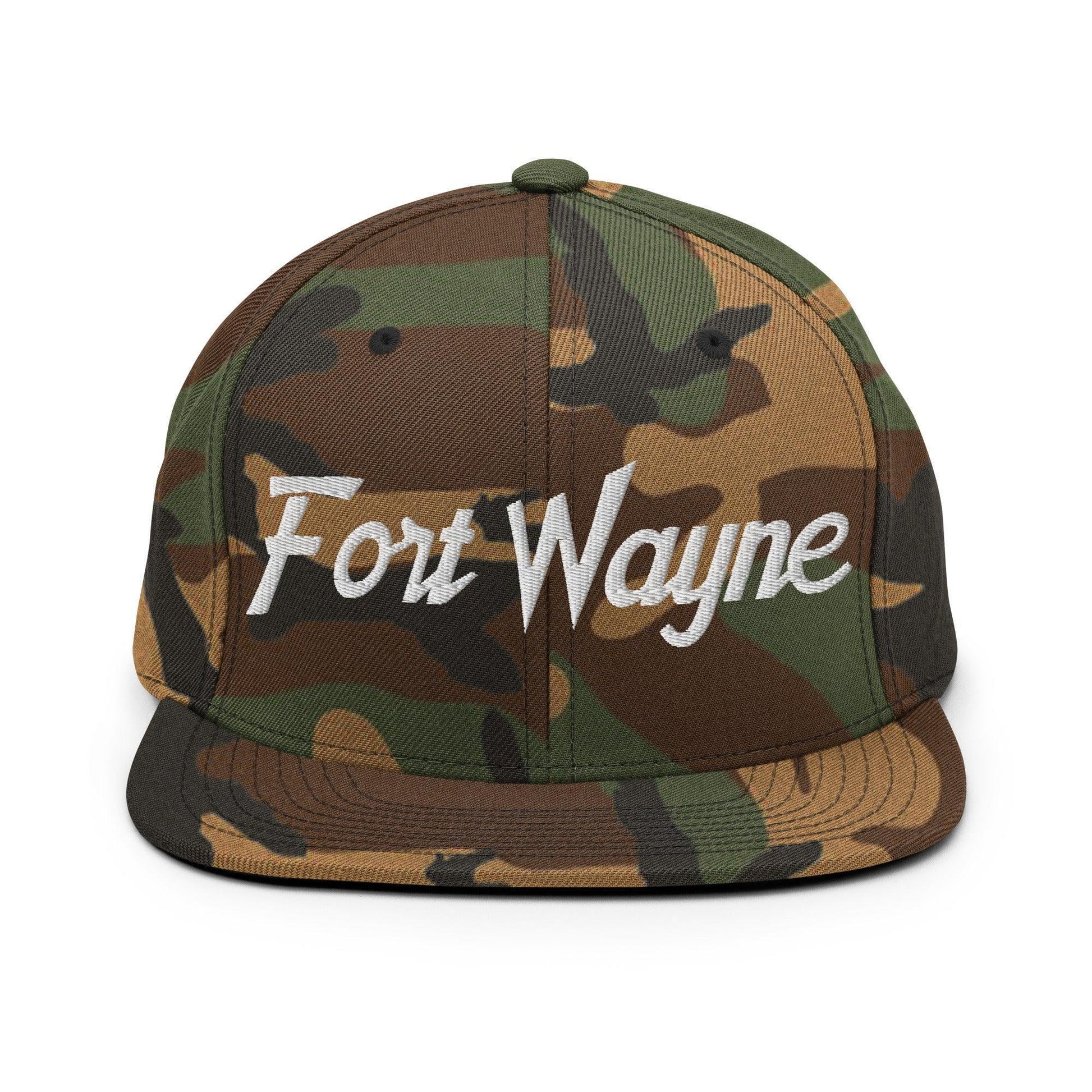Fort Wayne Script Snapback Hat Green Camo