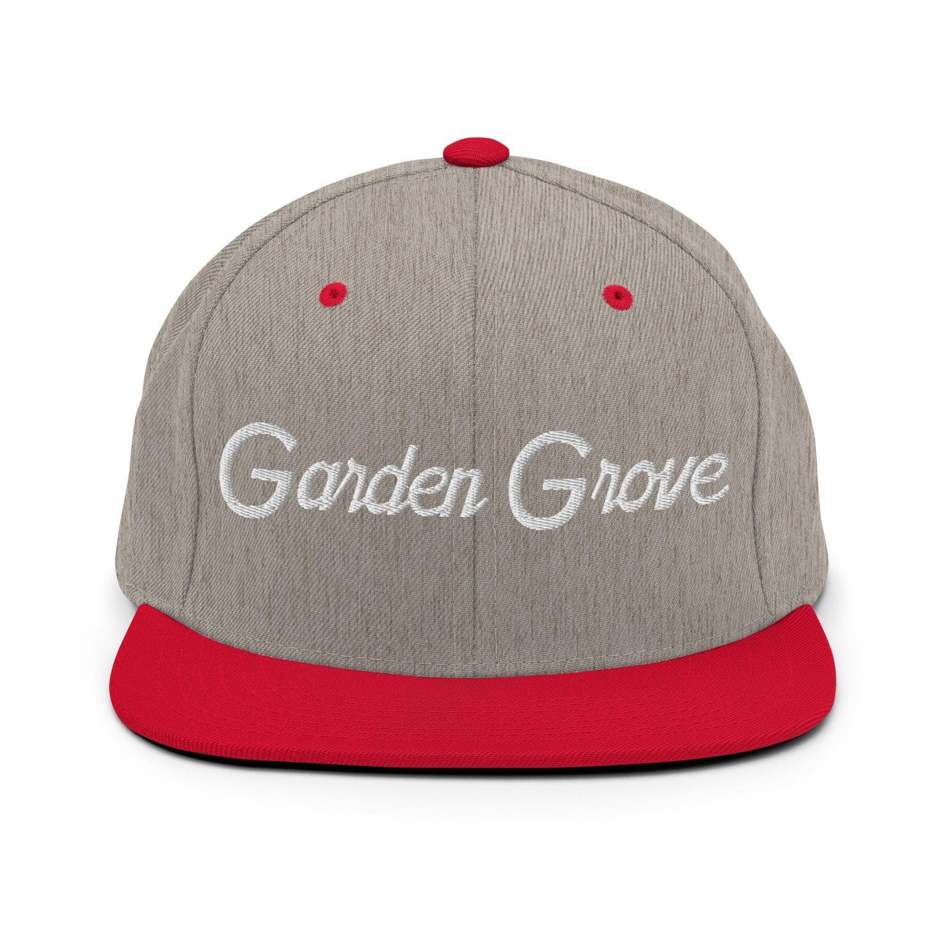 Garden Grove Script Snapback Hat Heather Grey/ Red