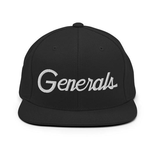 Generals School Mascot Script Snapback Hat Black