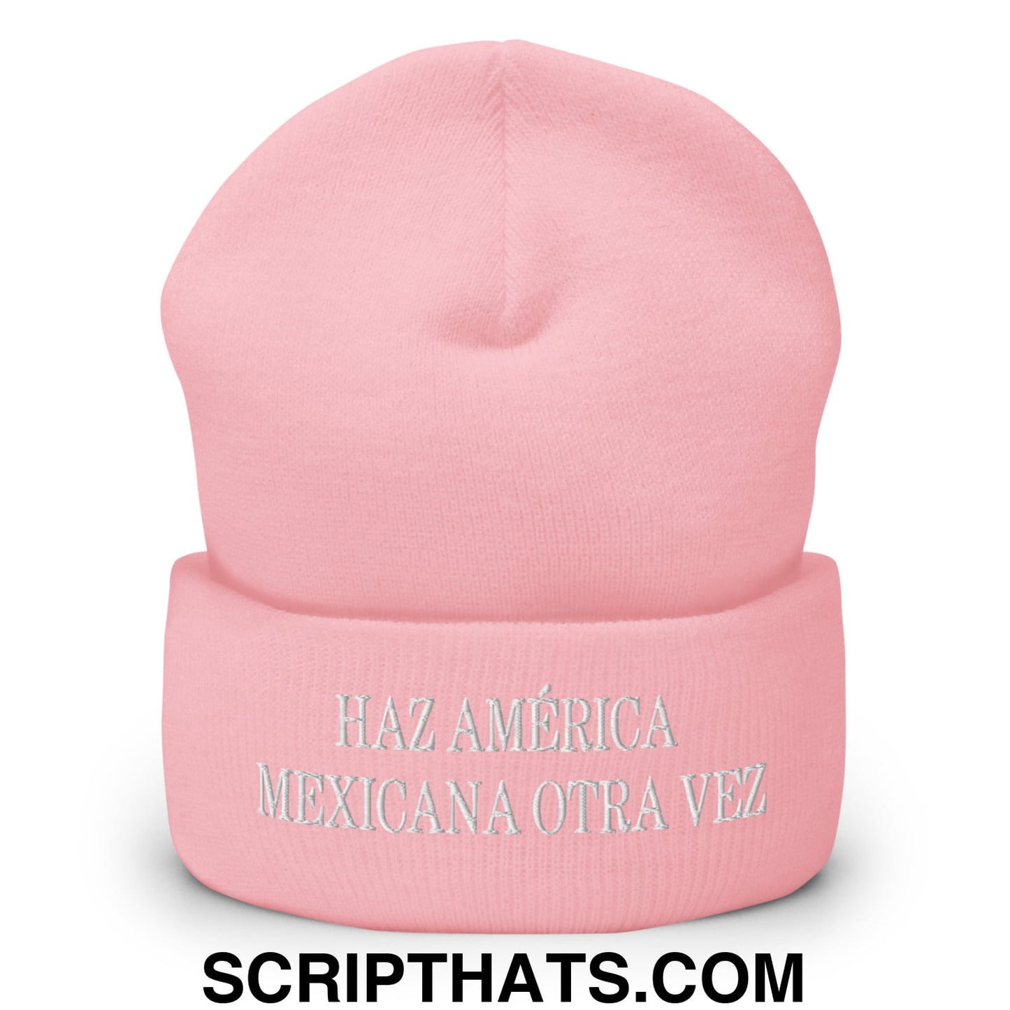 Haz América Mexicana Orta Vez Embroidered Knit Cuffed Beanie Baby Pink