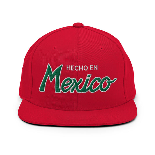Hecho en Mexico Script Snapback Hat Red