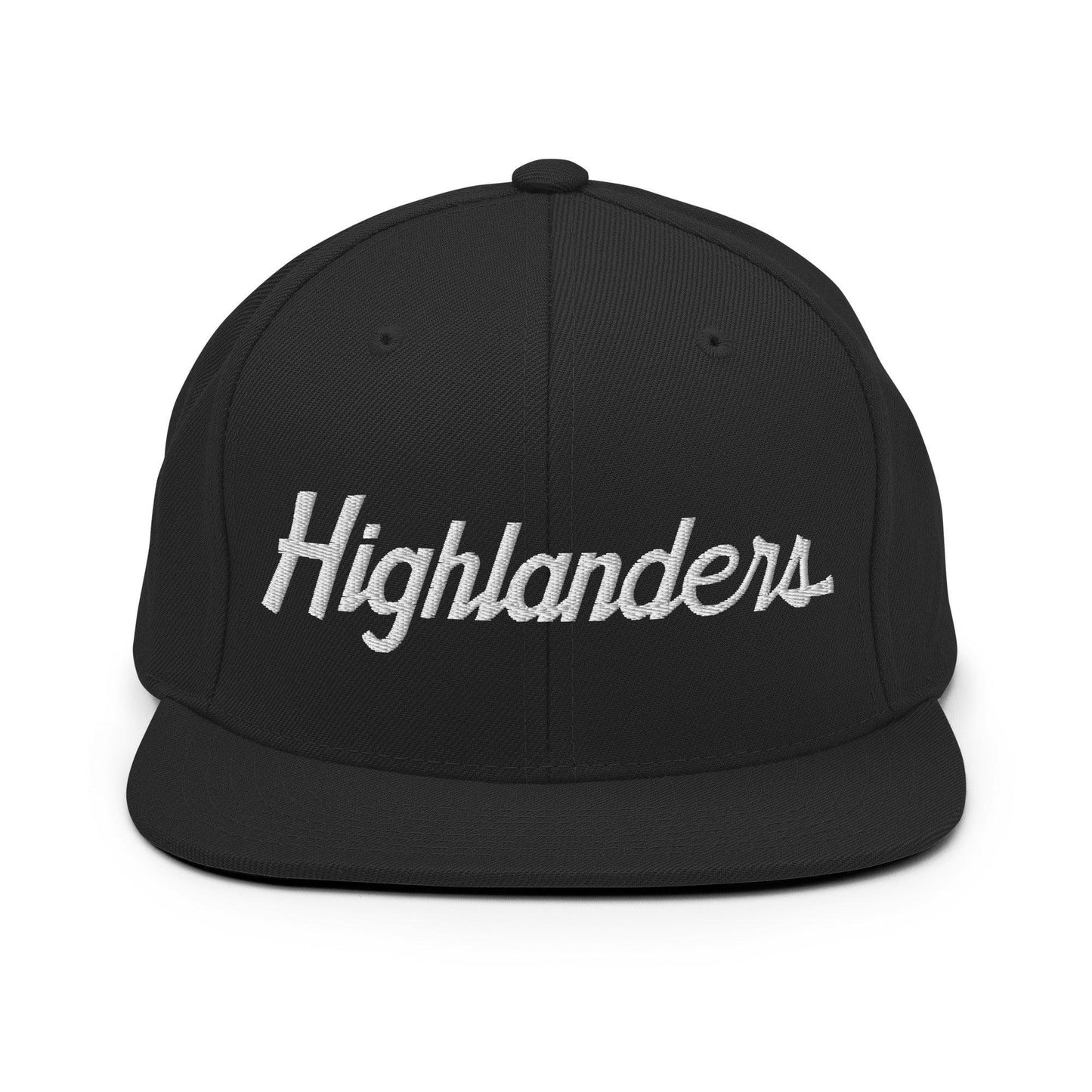 Highlanders School Mascot Script Snapback Hat Black