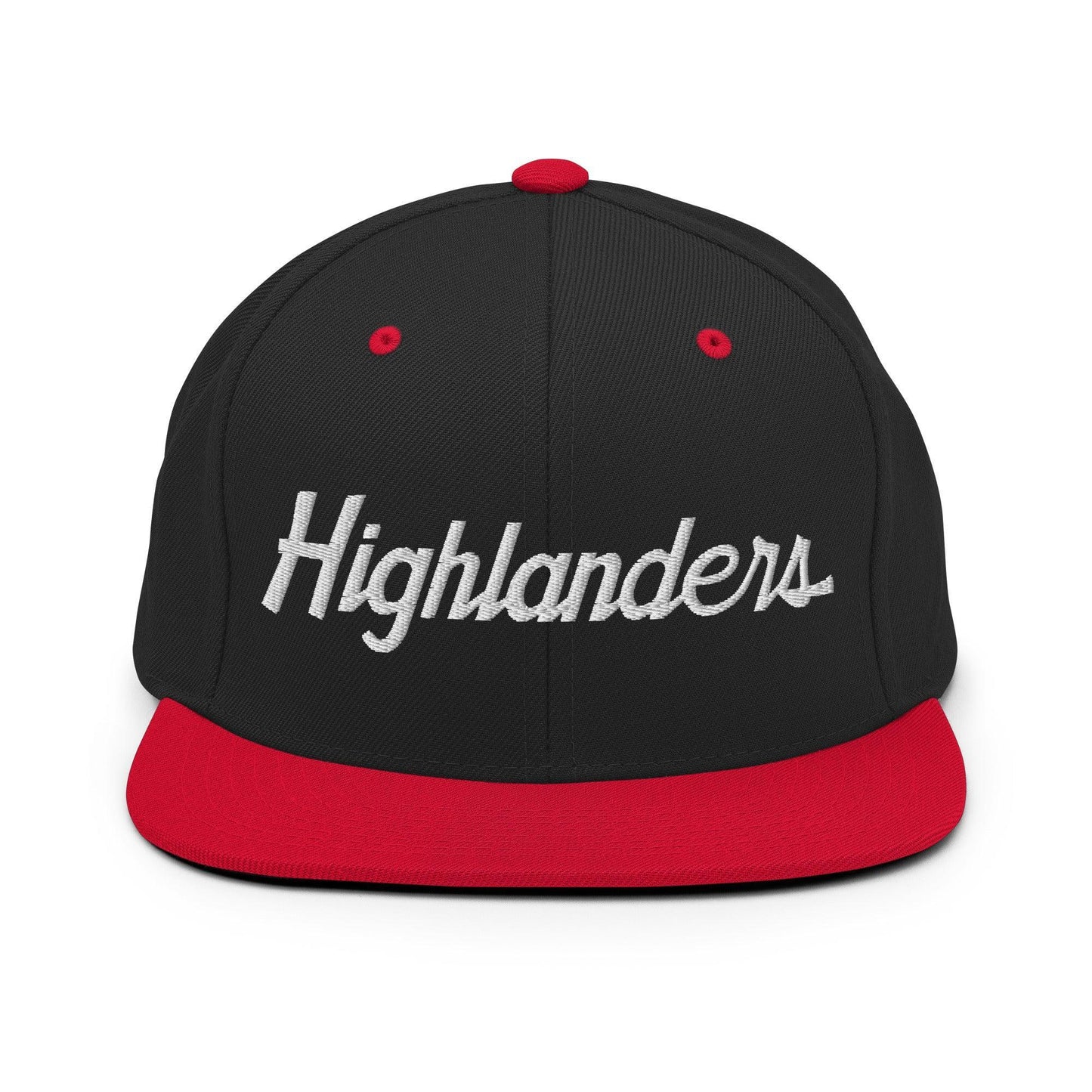 Highlanders School Mascot Script Snapback Hat Black/ Red