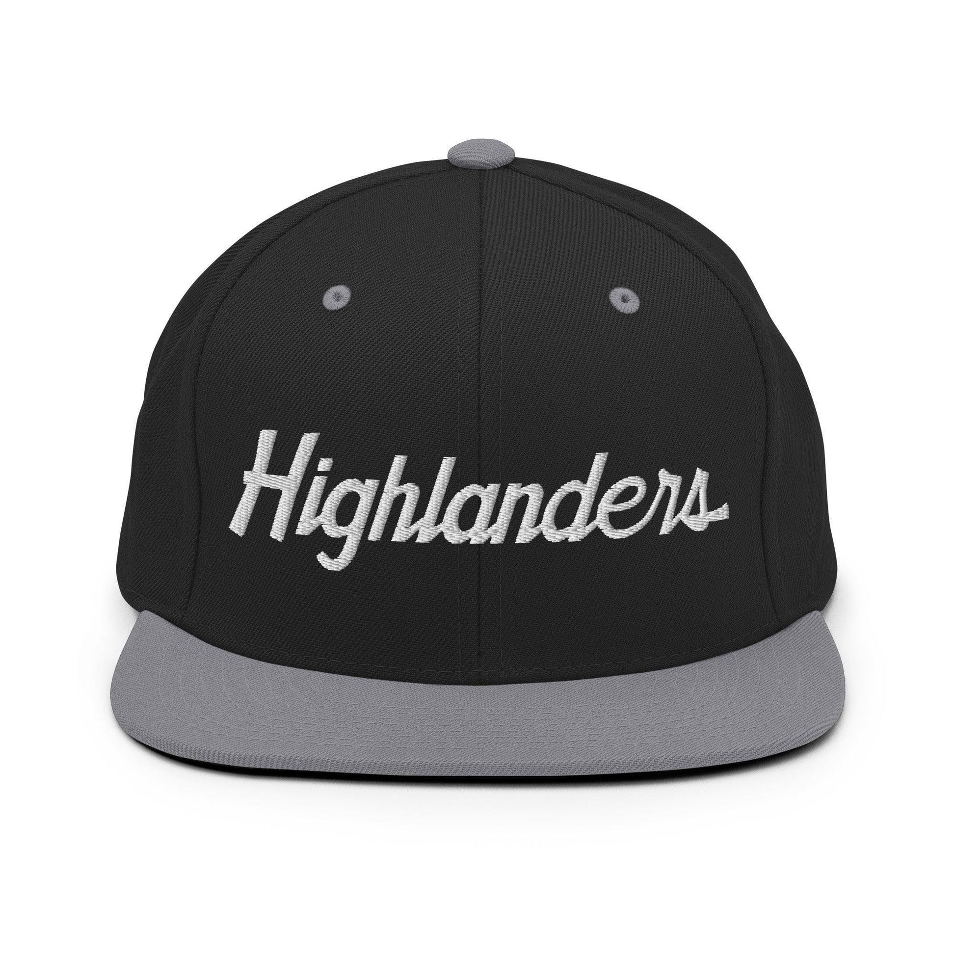 Highlanders School Mascot Script Snapback Hat Black/ Silver