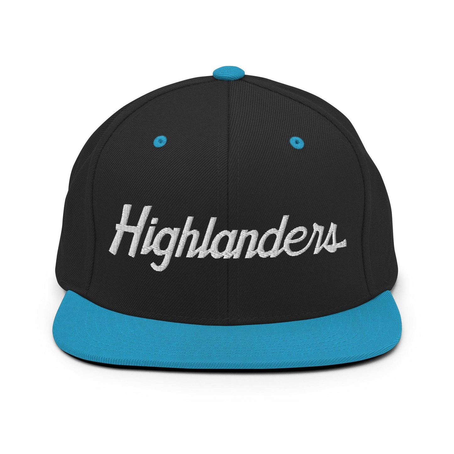 Highlanders School Mascot Script Snapback Hat Black/ Teal