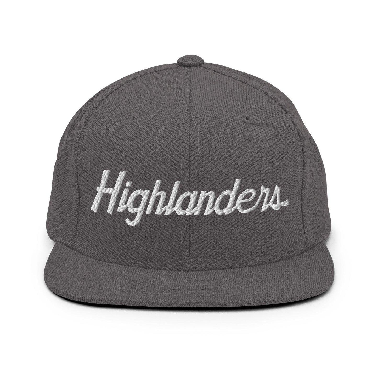 Highlanders School Mascot Script Snapback Hat Dark Grey