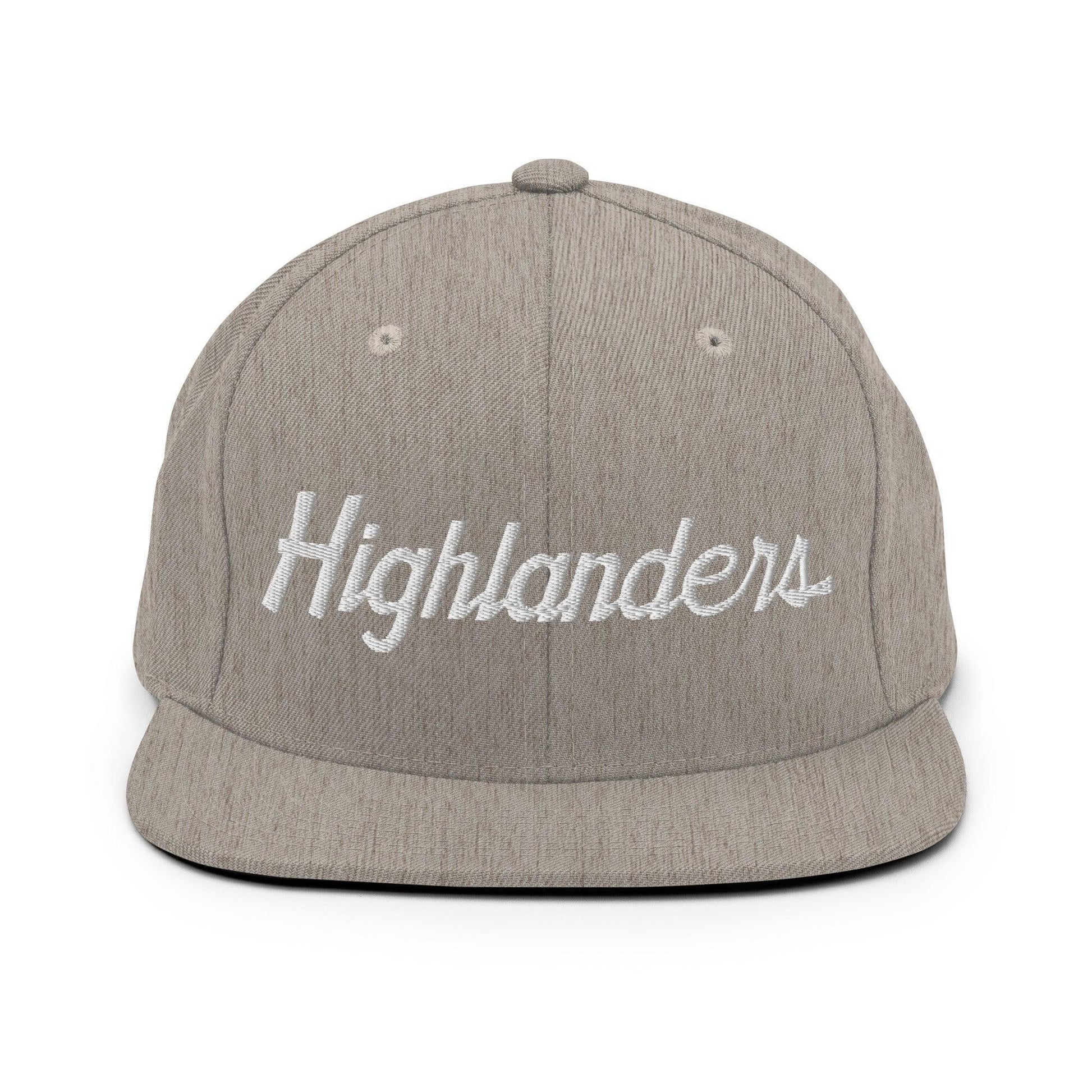 Highlanders School Mascot Script Snapback Hat Heather Grey