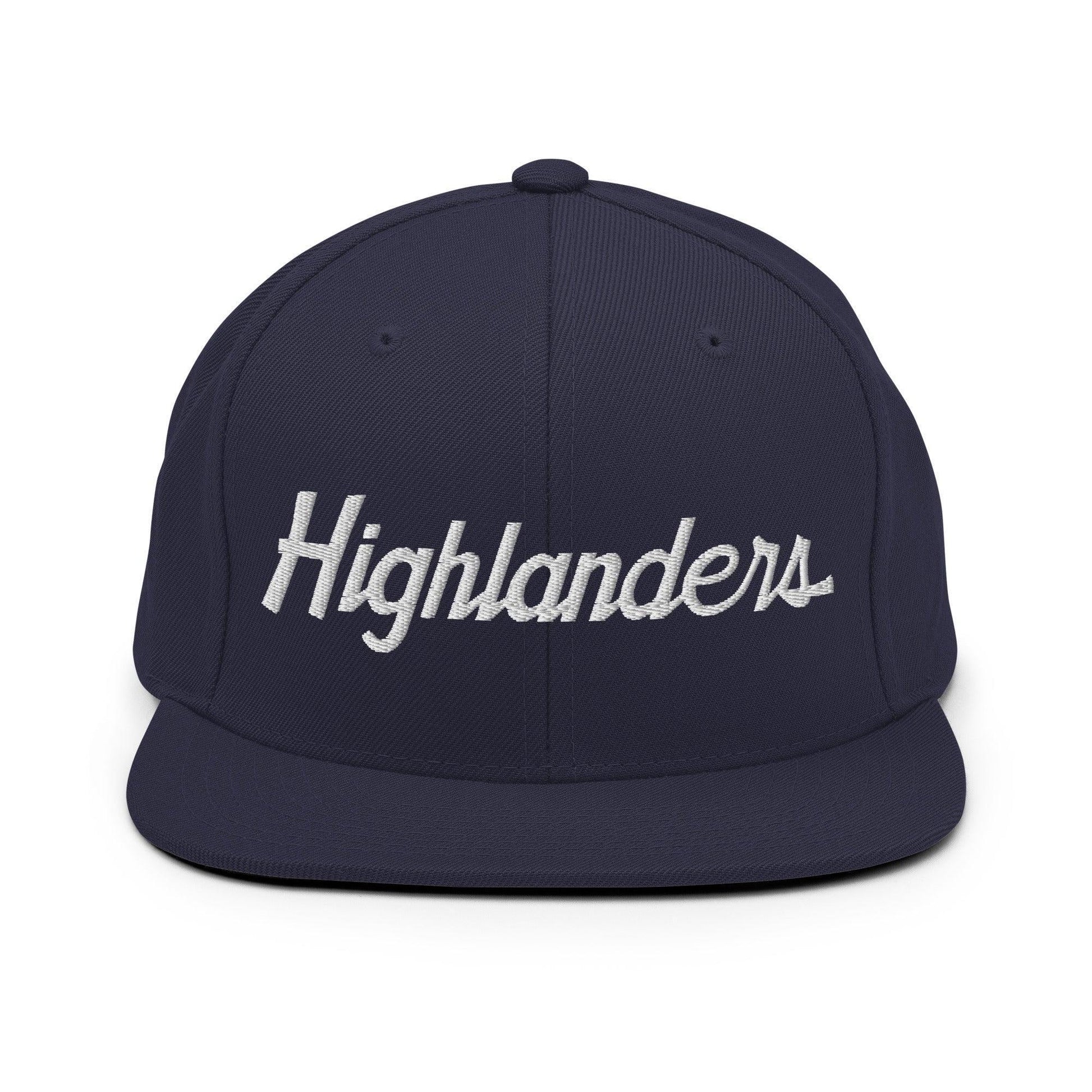 Highlanders School Mascot Script Snapback Hat Navy