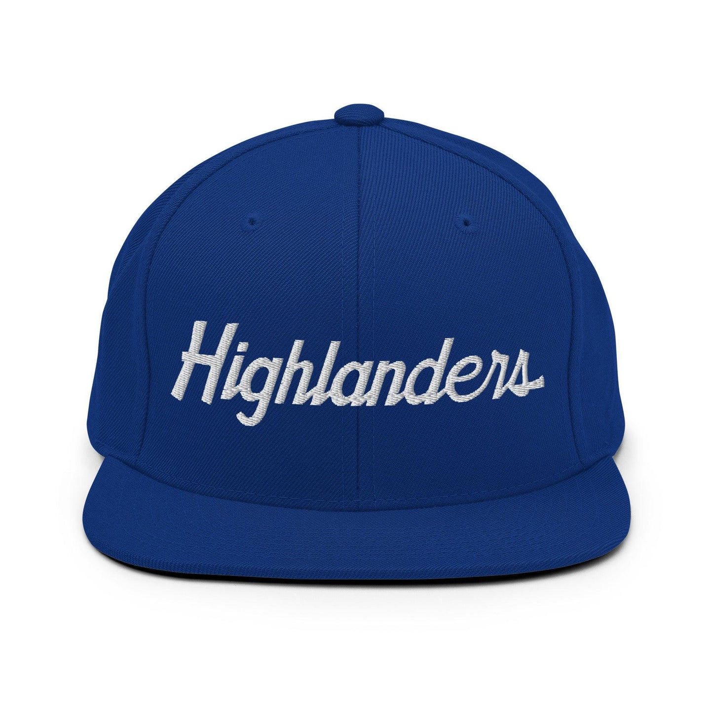 Highlanders School Mascot Script Snapback Hat Royal Blue