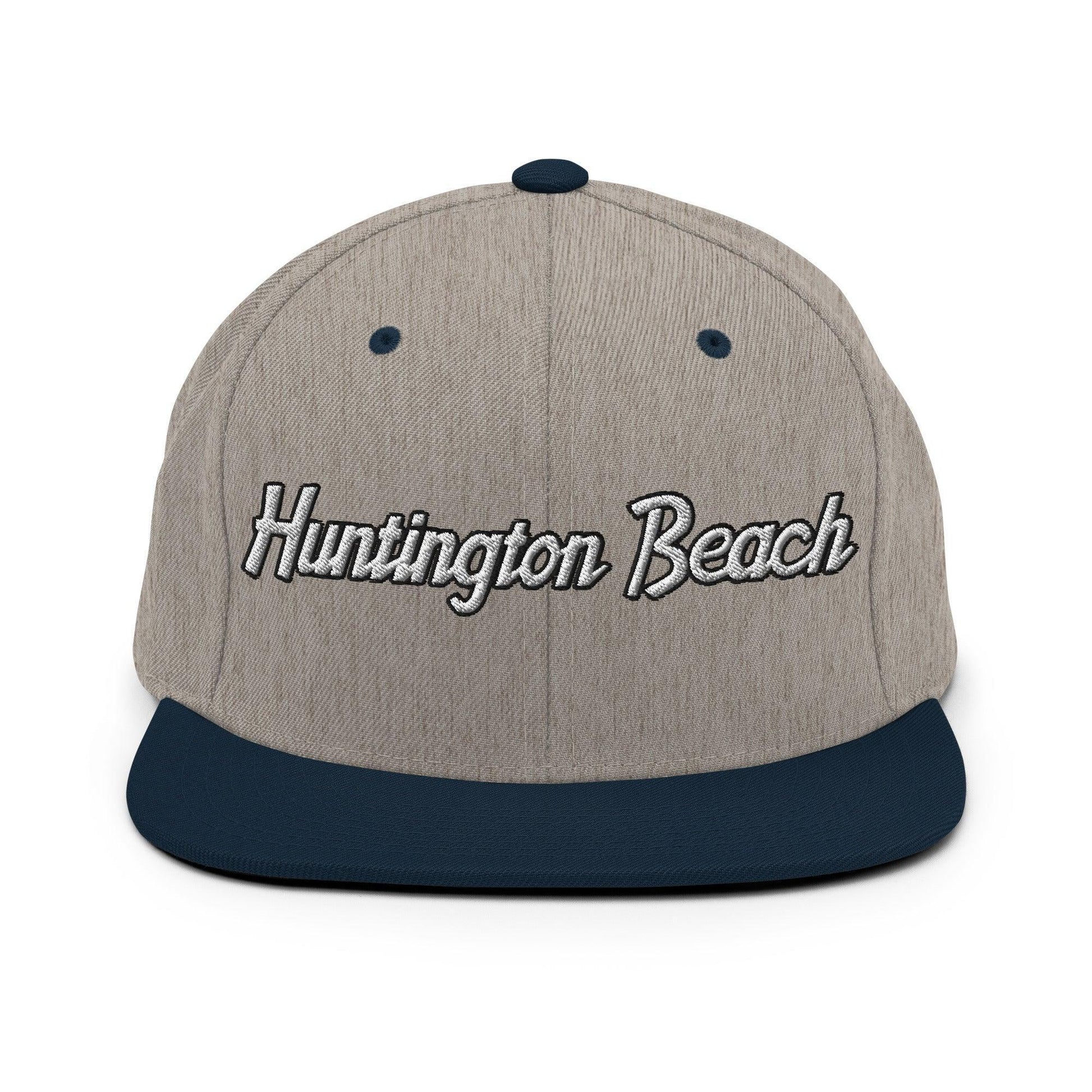 Huntington Beach Script Snapback Hat Heather Grey/ Navy
