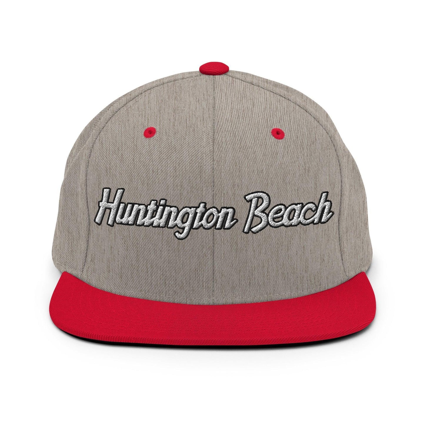 Huntington Beach Script Snapback Hat Heather Grey/ Red