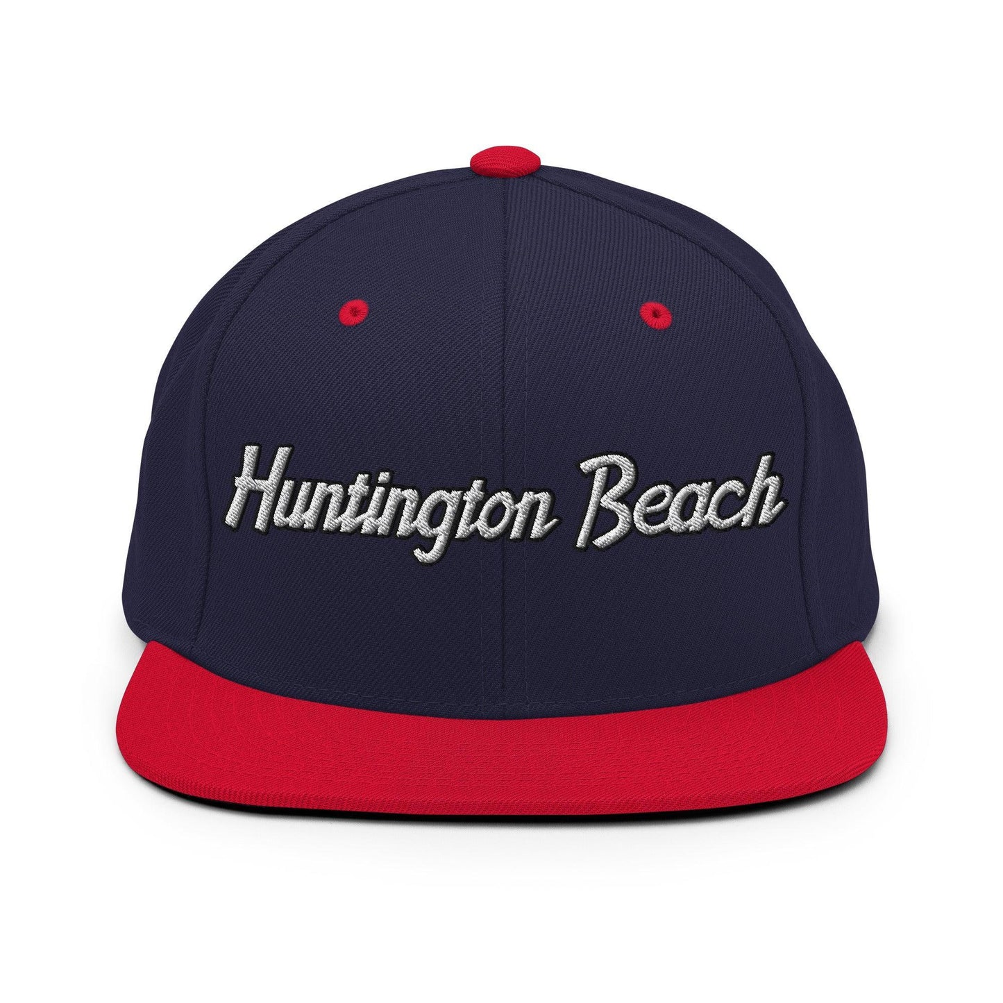 Huntington Beach Script Snapback Hat Navy/ Red
