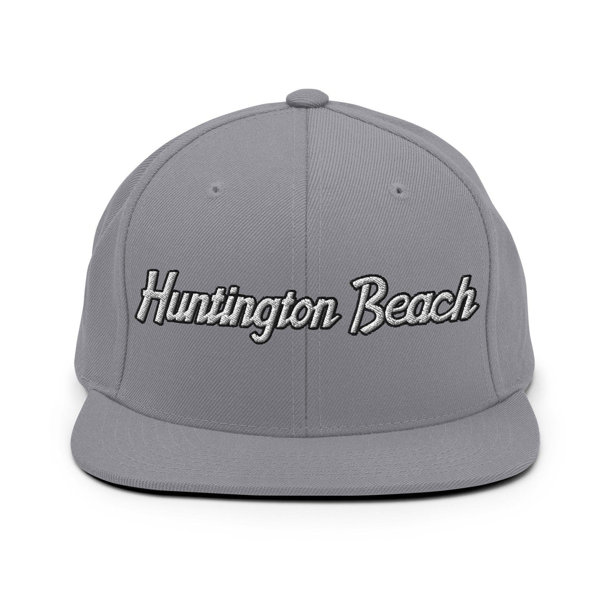 Huntington Beach Script Snapback Hat Silver