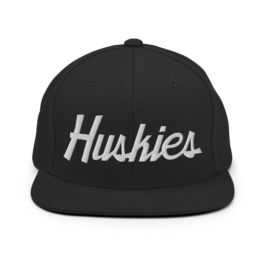 Huskies School Mascot Script Snapback Hat Black