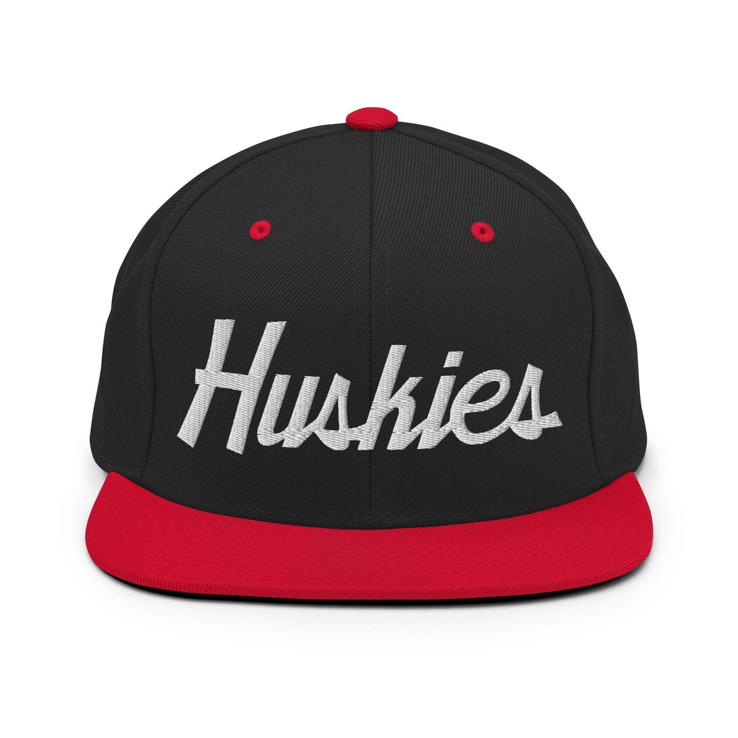 Huskies School Mascot Script Snapback Hat Black/ Red