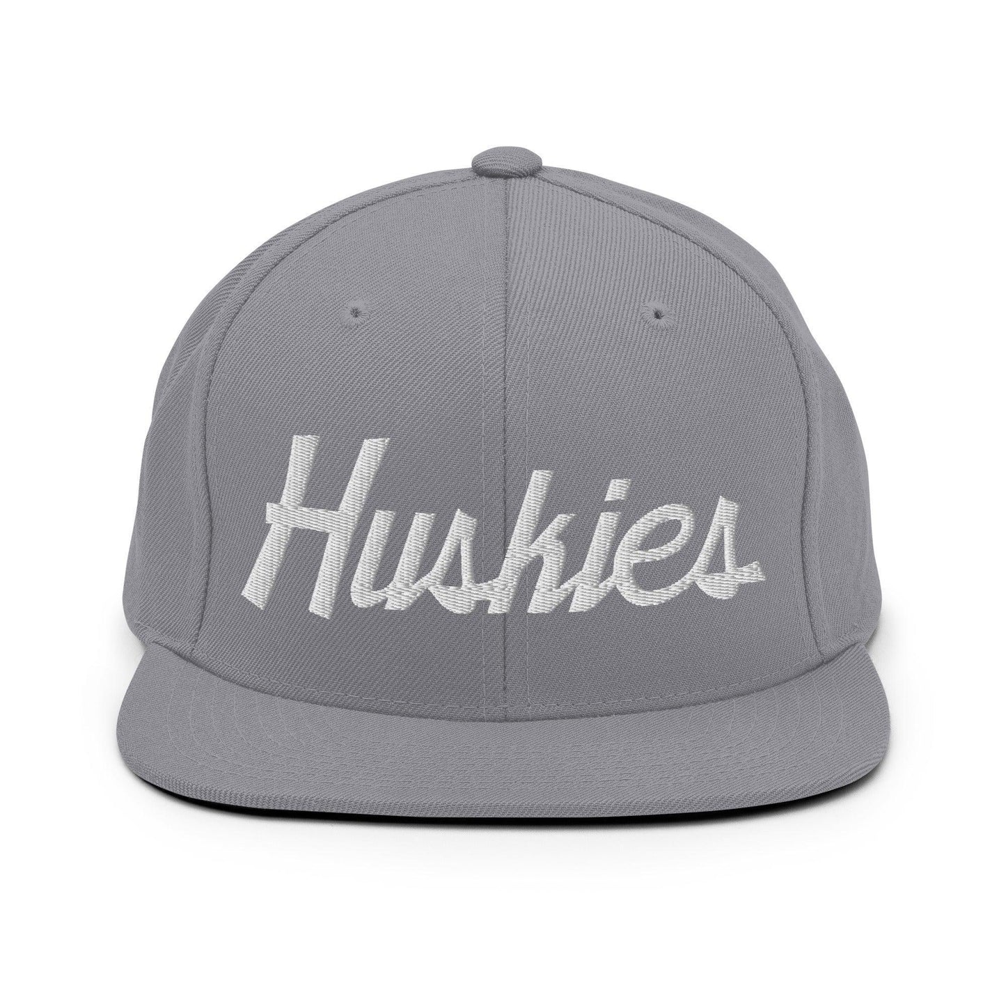 Huskies School Mascot Script Snapback Hat Silver