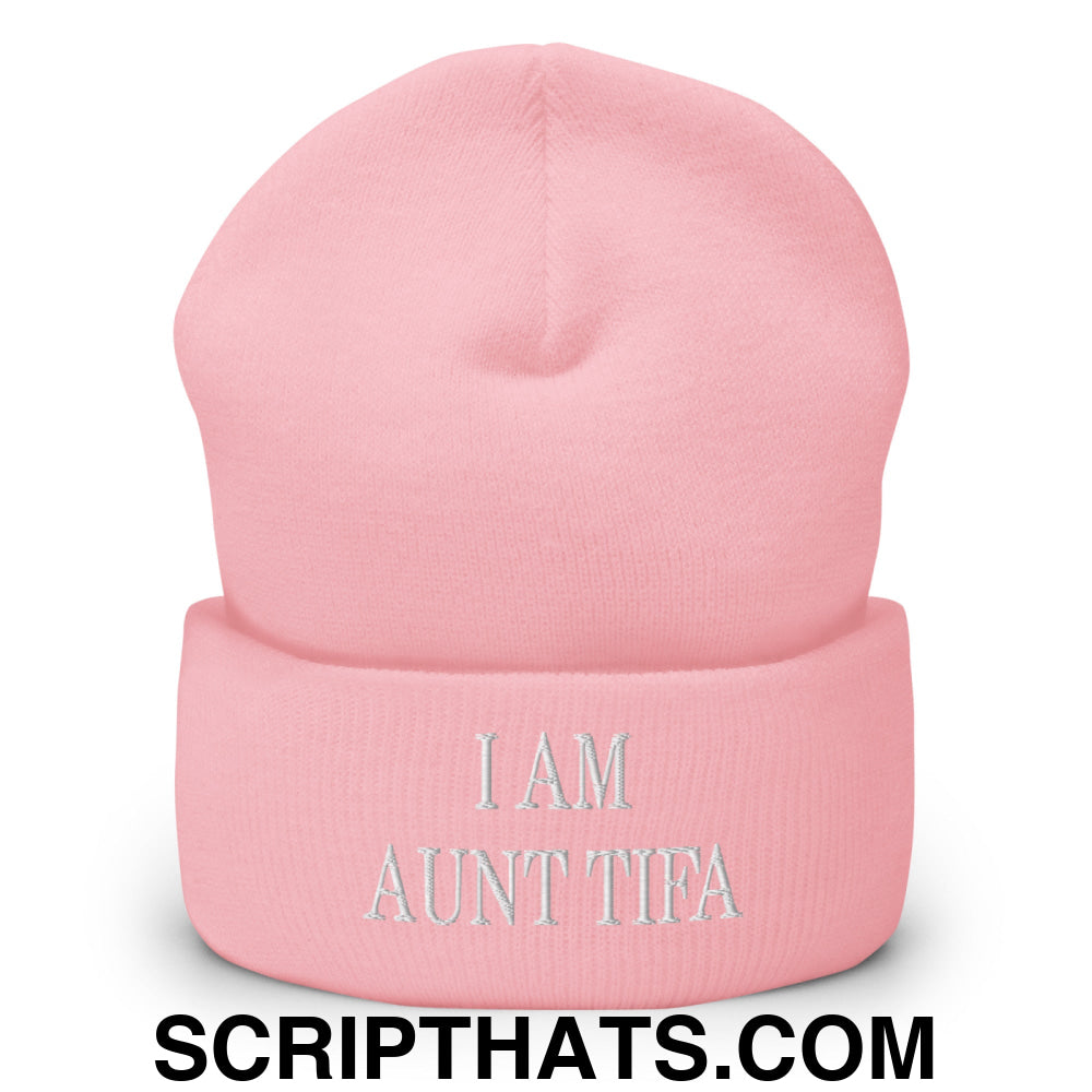 I am Aunt Tifa Embroidered Cuffed Knit Beanie Baby Pink