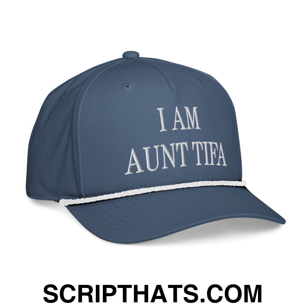 I am Aunt Tifa Embroidered Rope Hat Light Blue White