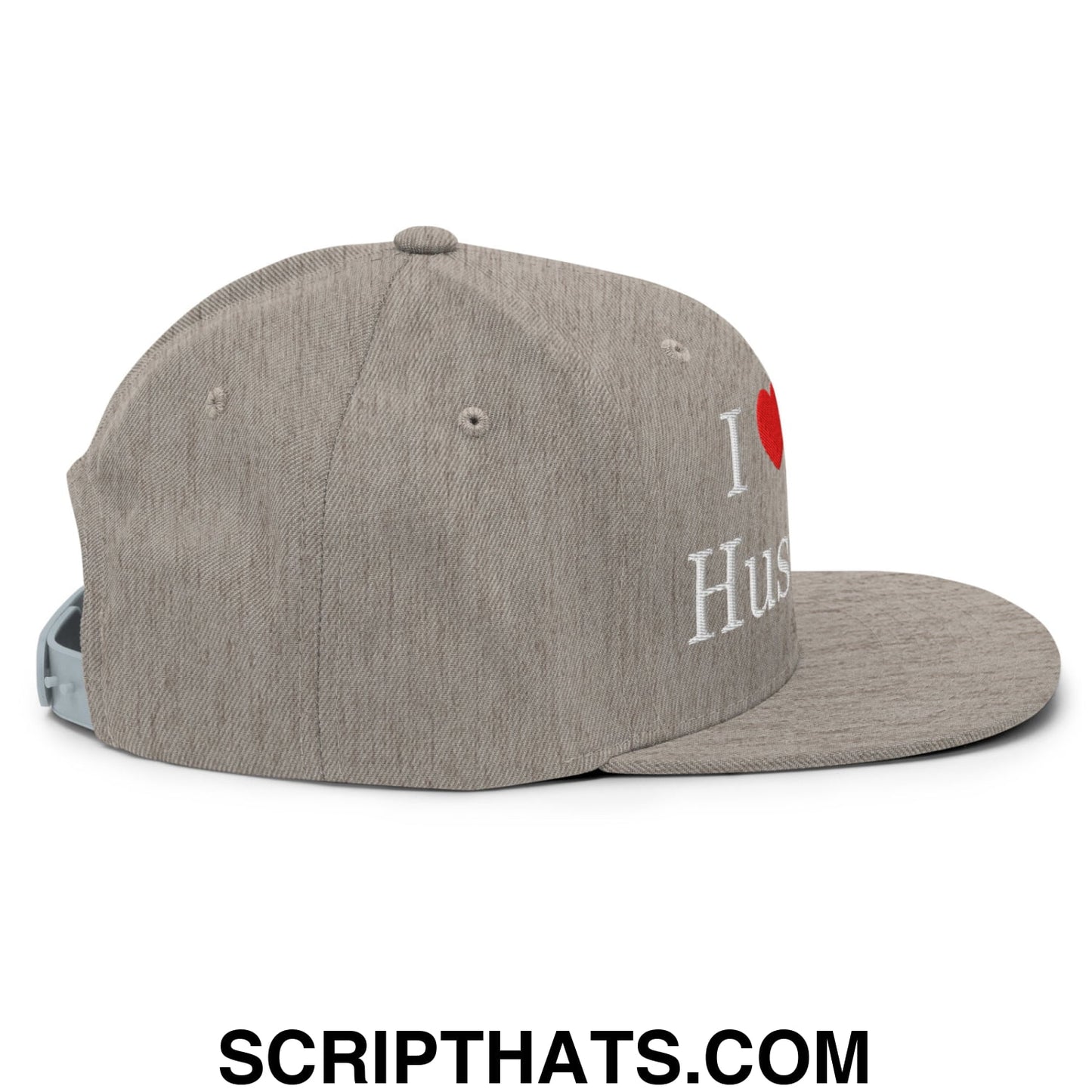 I Love My Husband Embroidered Flat Bill Brim Snapback Hat Heather Grey