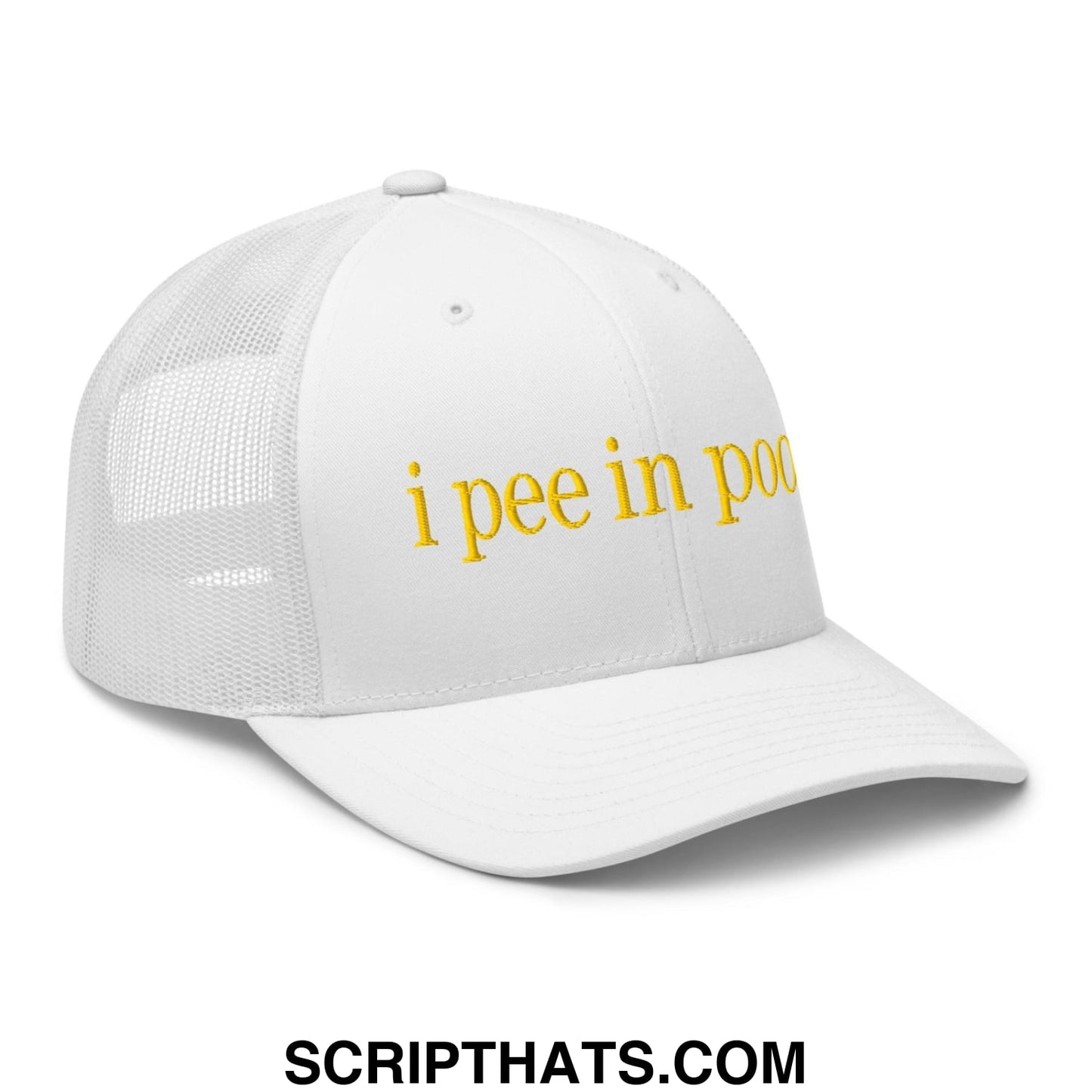 I Pee in Pools Embroidered Mesh Trucker Hat White