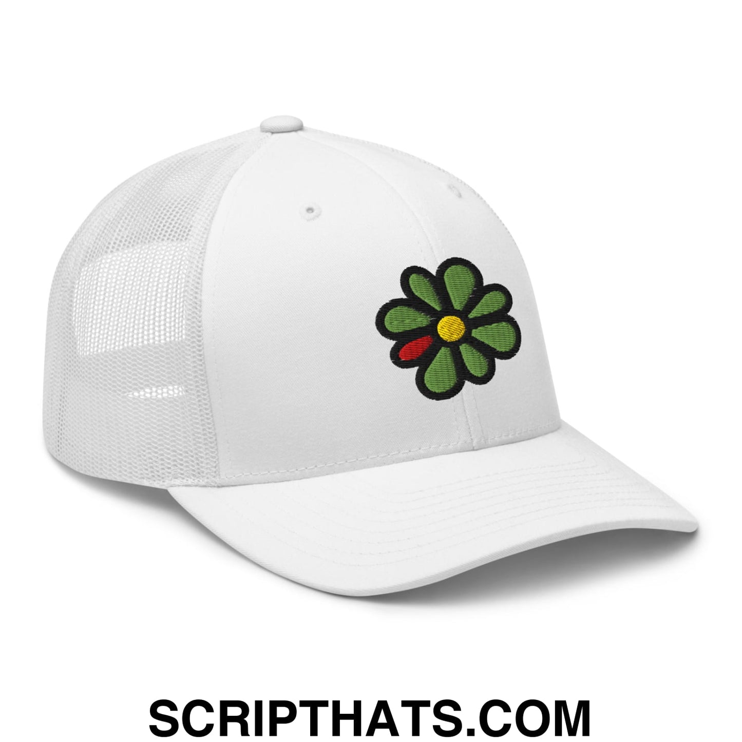 ICQ Embroidered Mesh Trucker Hat White
