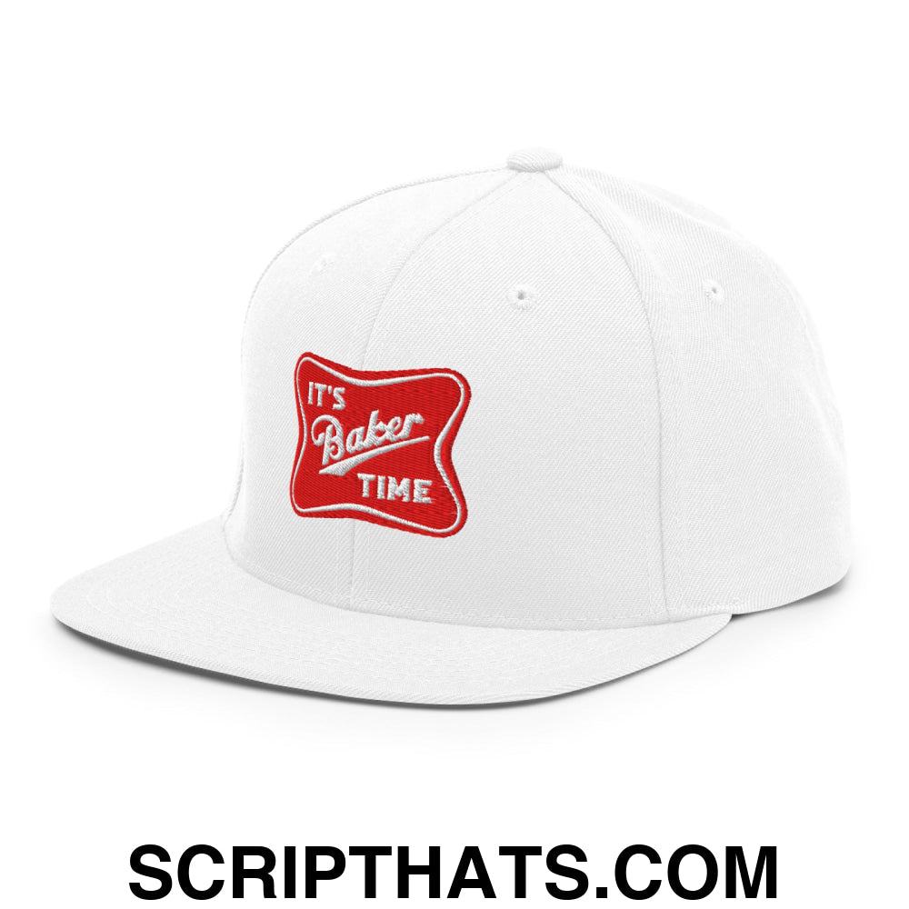 It's Baker Time Embroidered Flat Bill Brim Snapback Hat White