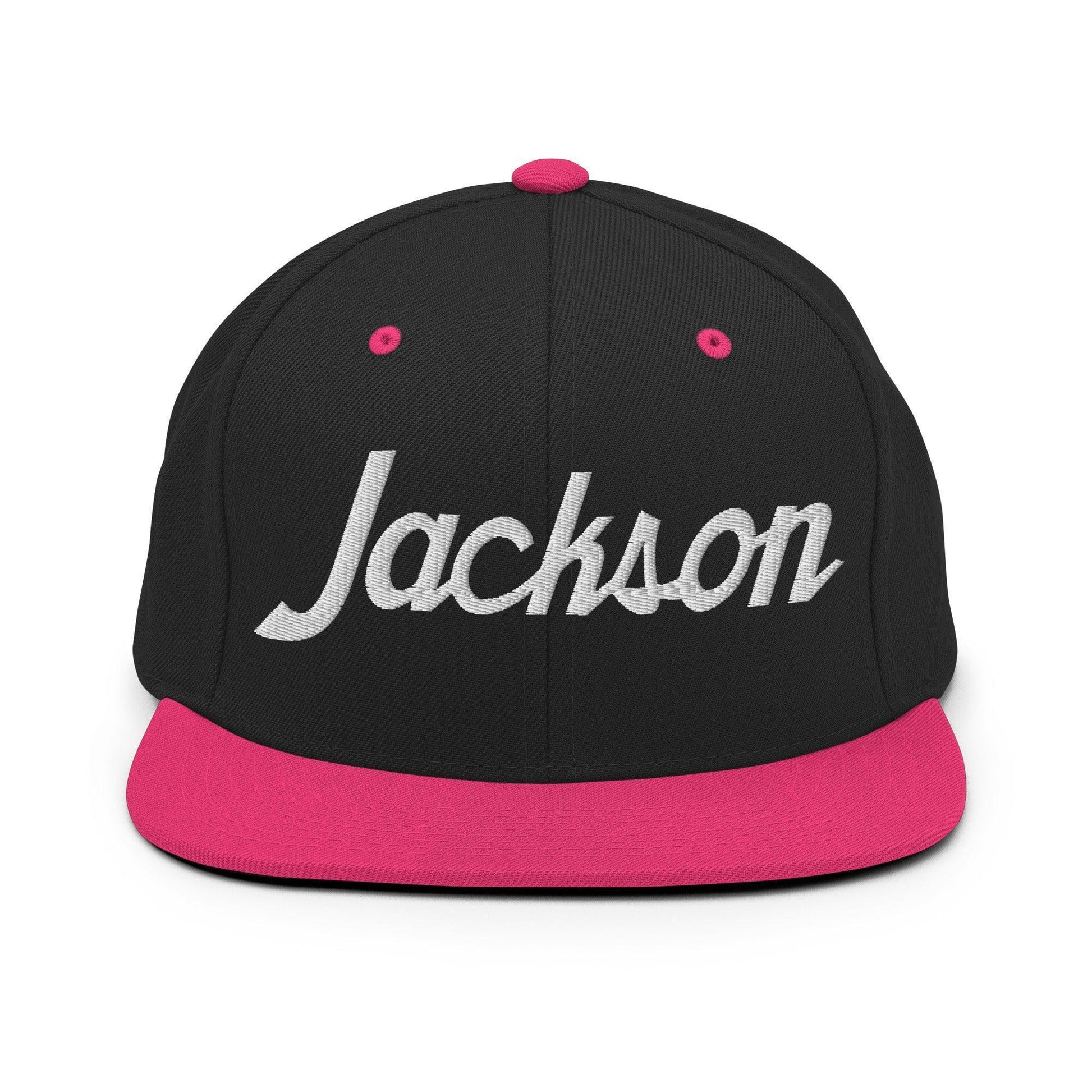 Jackson Script Snapback Hat Black/ Neon Pink
