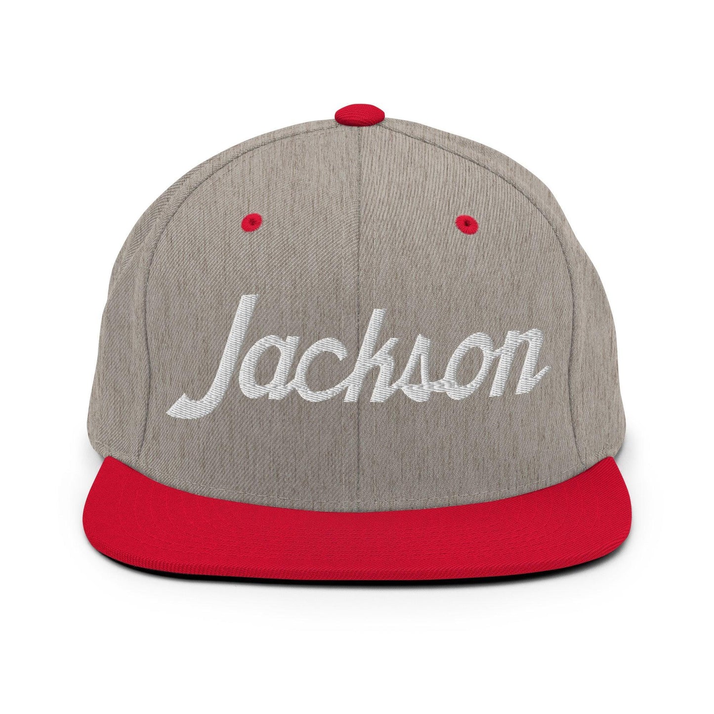 Jackson Script Snapback Hat Heather Grey/ Red