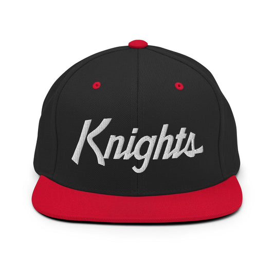 Knights School Mascot Script Snapback Hat Black/ Red