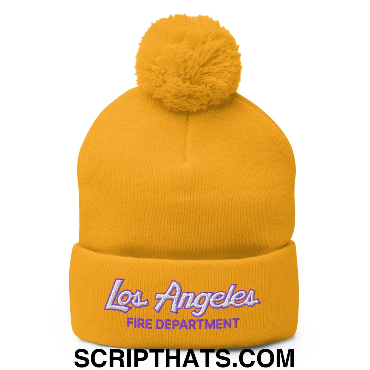 LAFD Los Angeles Fire Department Basketball Vintage Sports Script Embroidered Knit Pom Pom Beanie Default Title