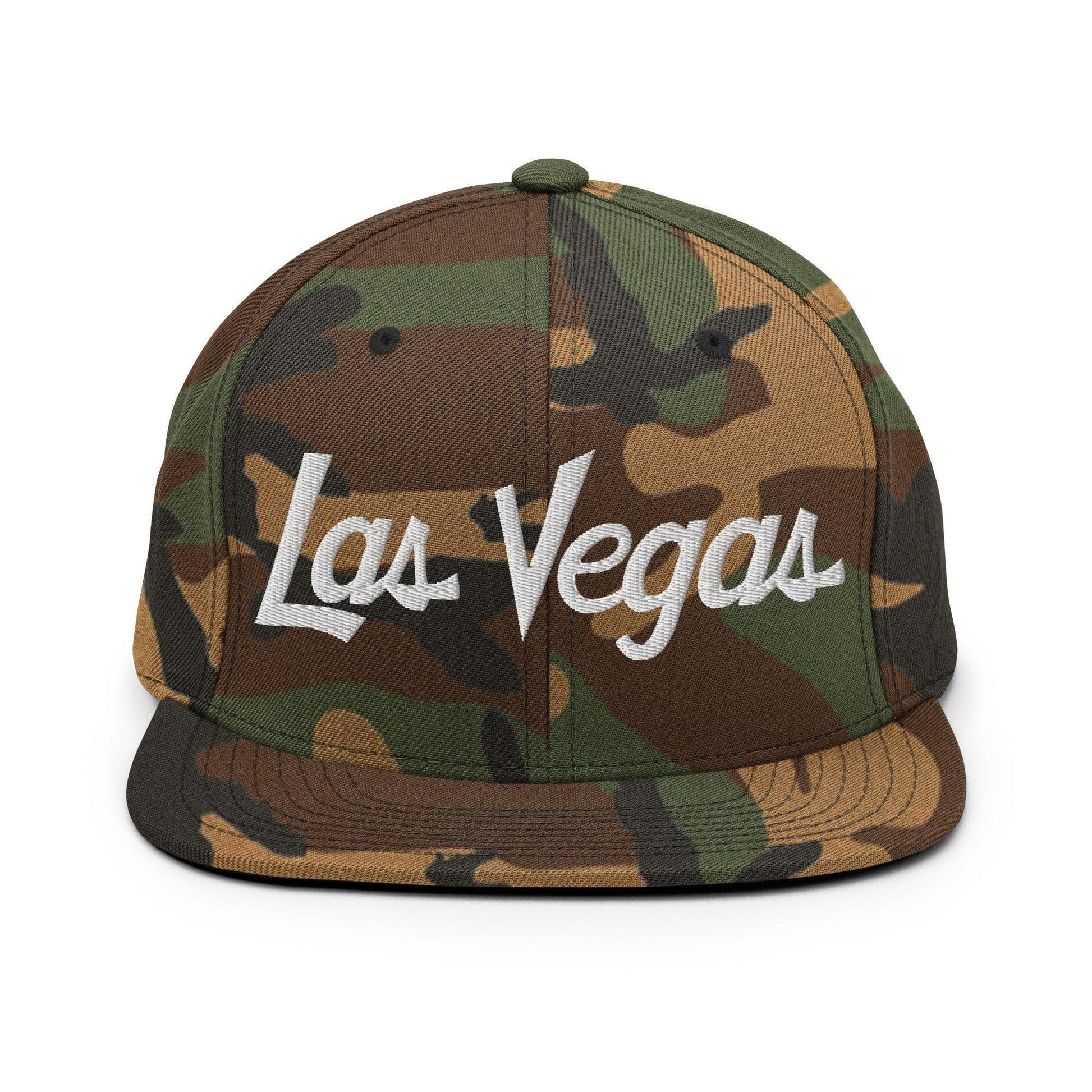 Las Vegas Script Snapback Hat Green Camo
