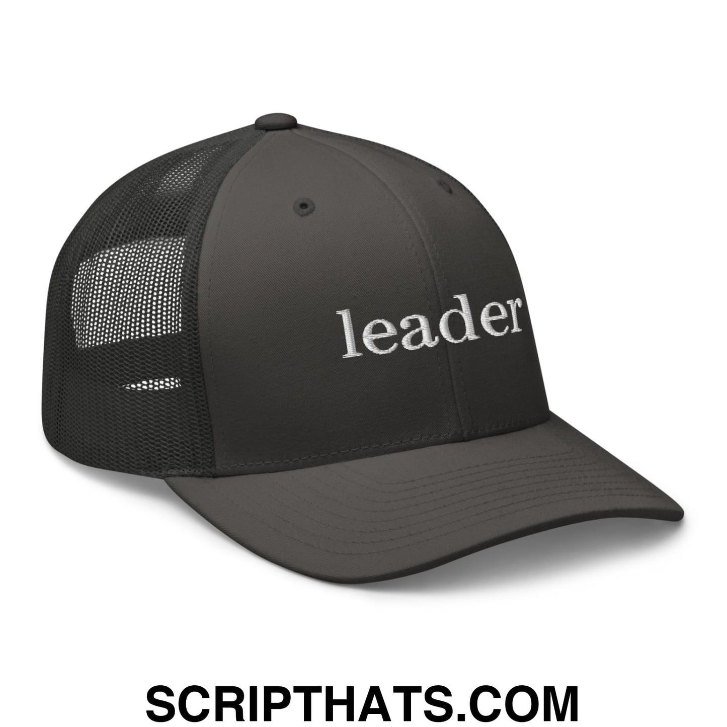 Leader Embroidered Mesh Trucker Hat Charcoal
