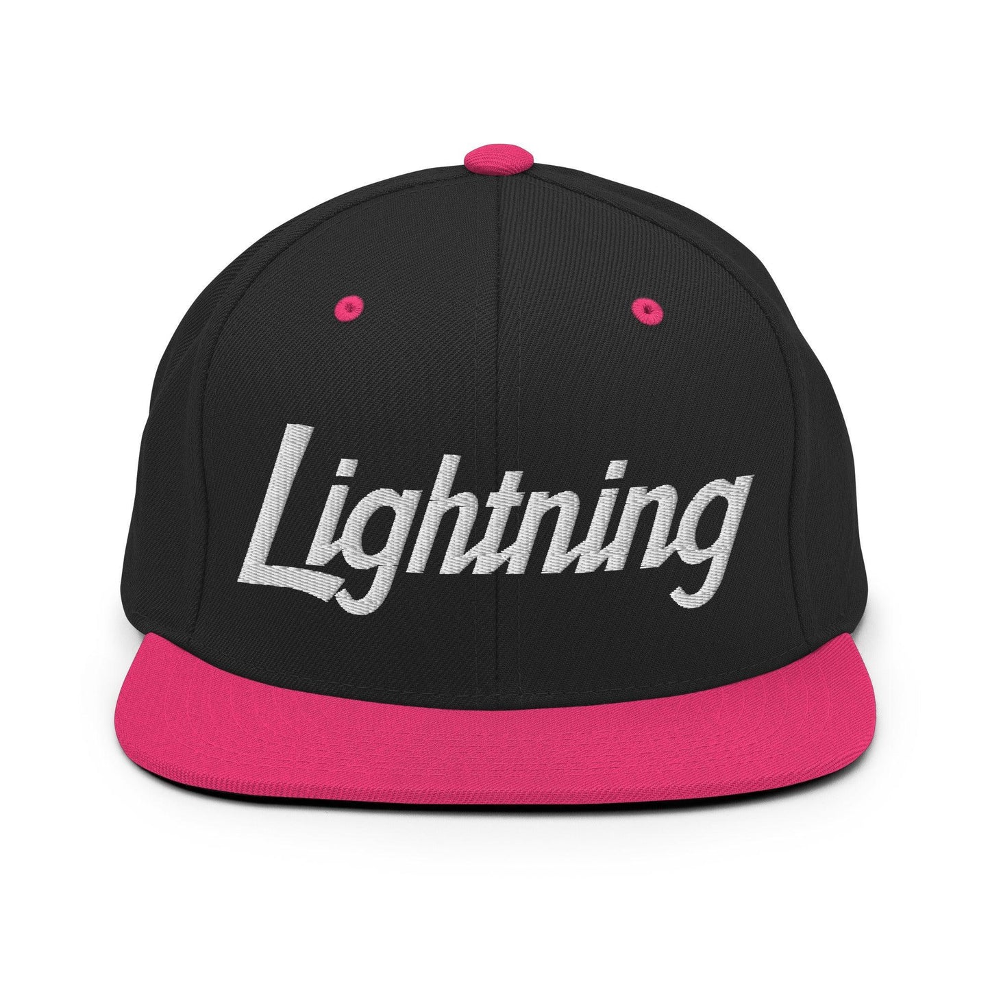 Lightning School Mascot Script Snapback Hat Black/ Neon Pink