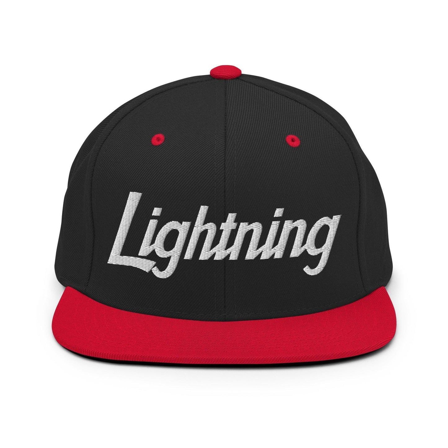 Lightning School Mascot Script Snapback Hat Black/ Red